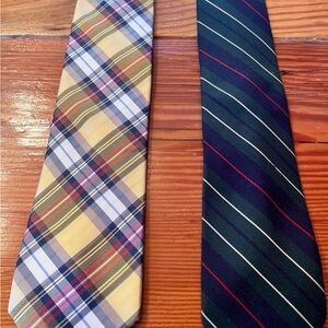 Yellow Tartan Plaid Chaps and Green Striped Repp Ties Bundle of 2 Preppy Classic